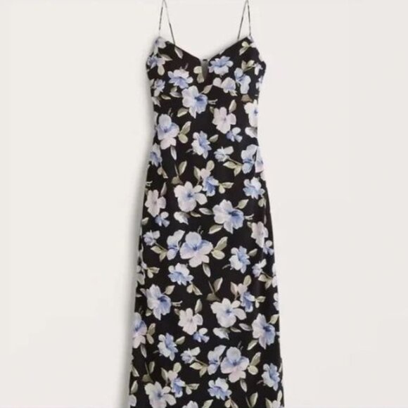 Abercrombie and Fitch Black Floral Slip Midi Dress Size XS 23646 - Picture 2 of 13